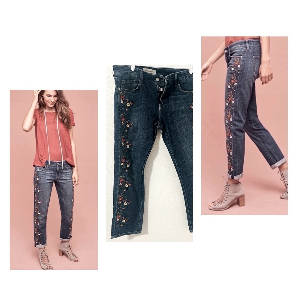 Anthropologie Pilcro and the Letterpress Hyphen Embroidered Relaxed Fit Jean W36